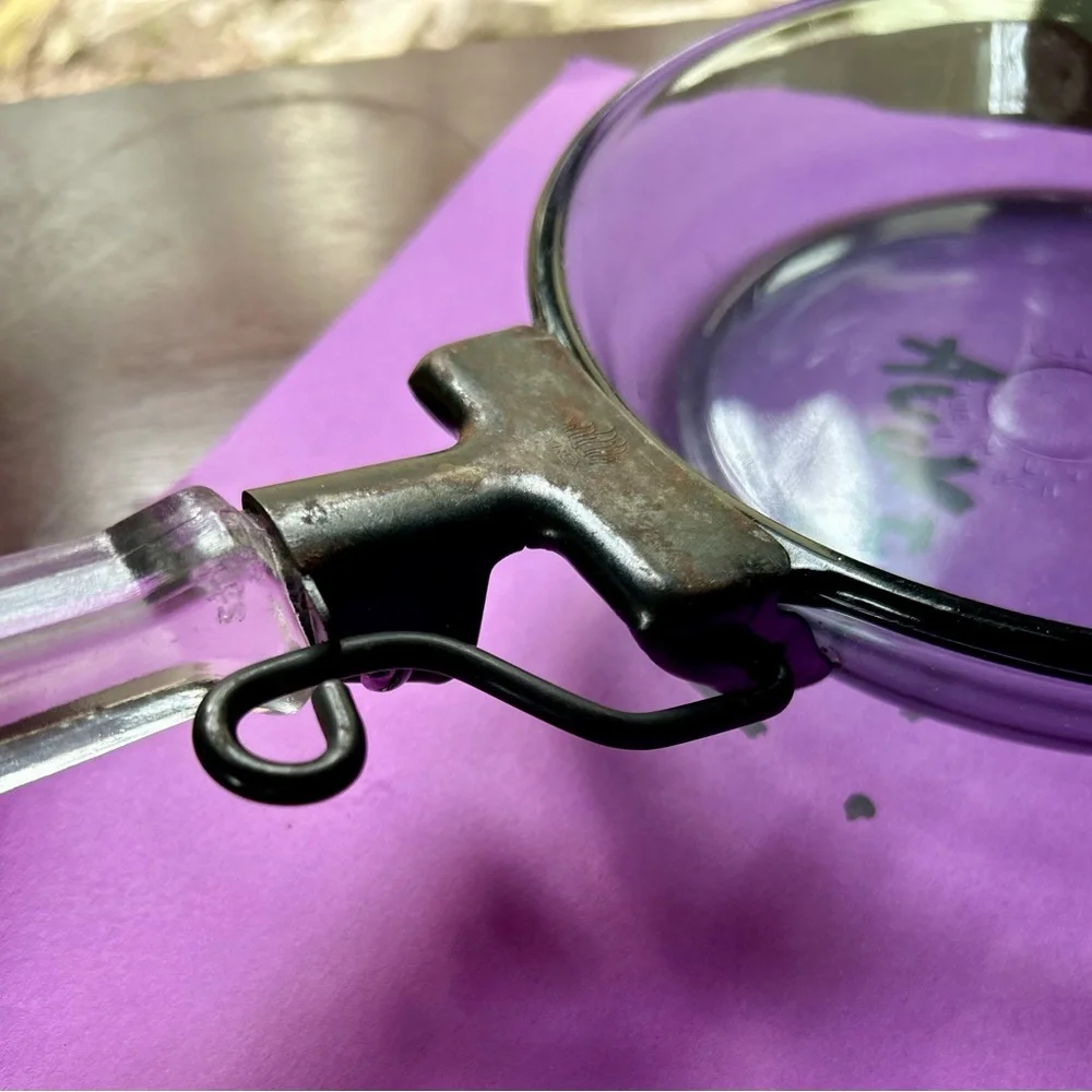 Vintage Glass Frying Pan with Metal Handle
